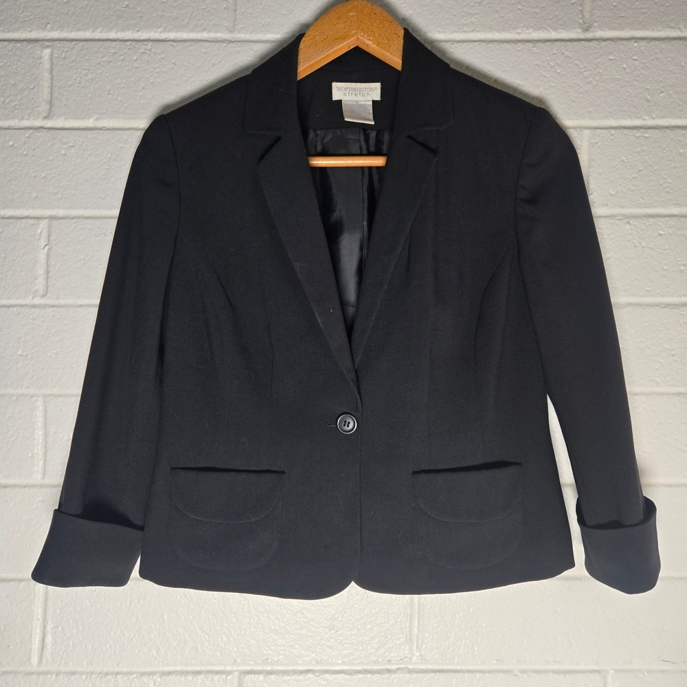 Worthington Stretch Blazer 6 Black Single‎ Button Professional Career Office